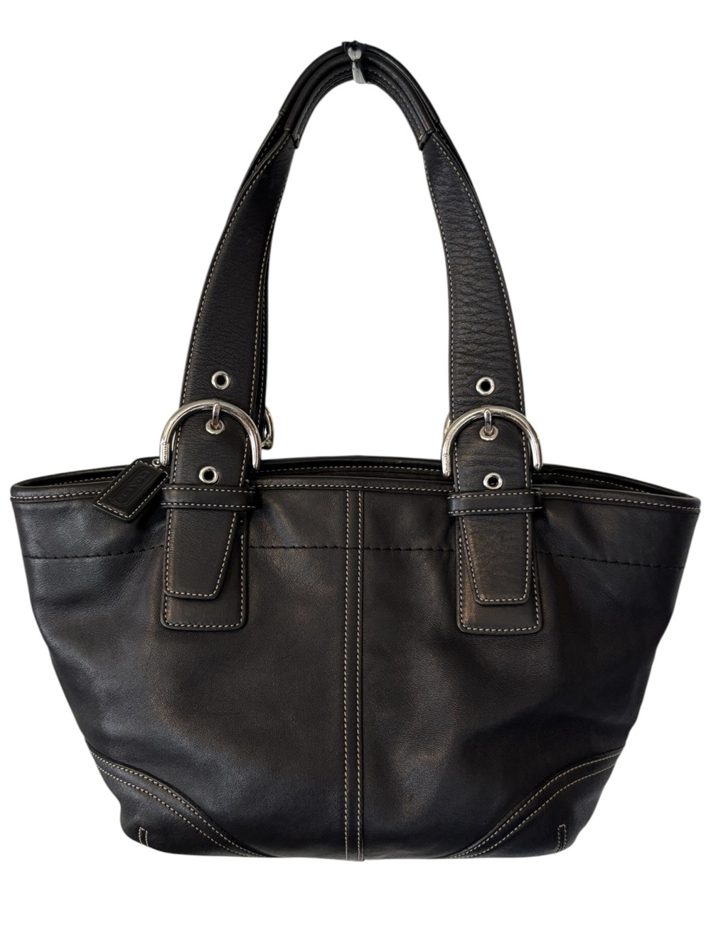Coach Black Leather Shoulder Bag with Contrast Stitching